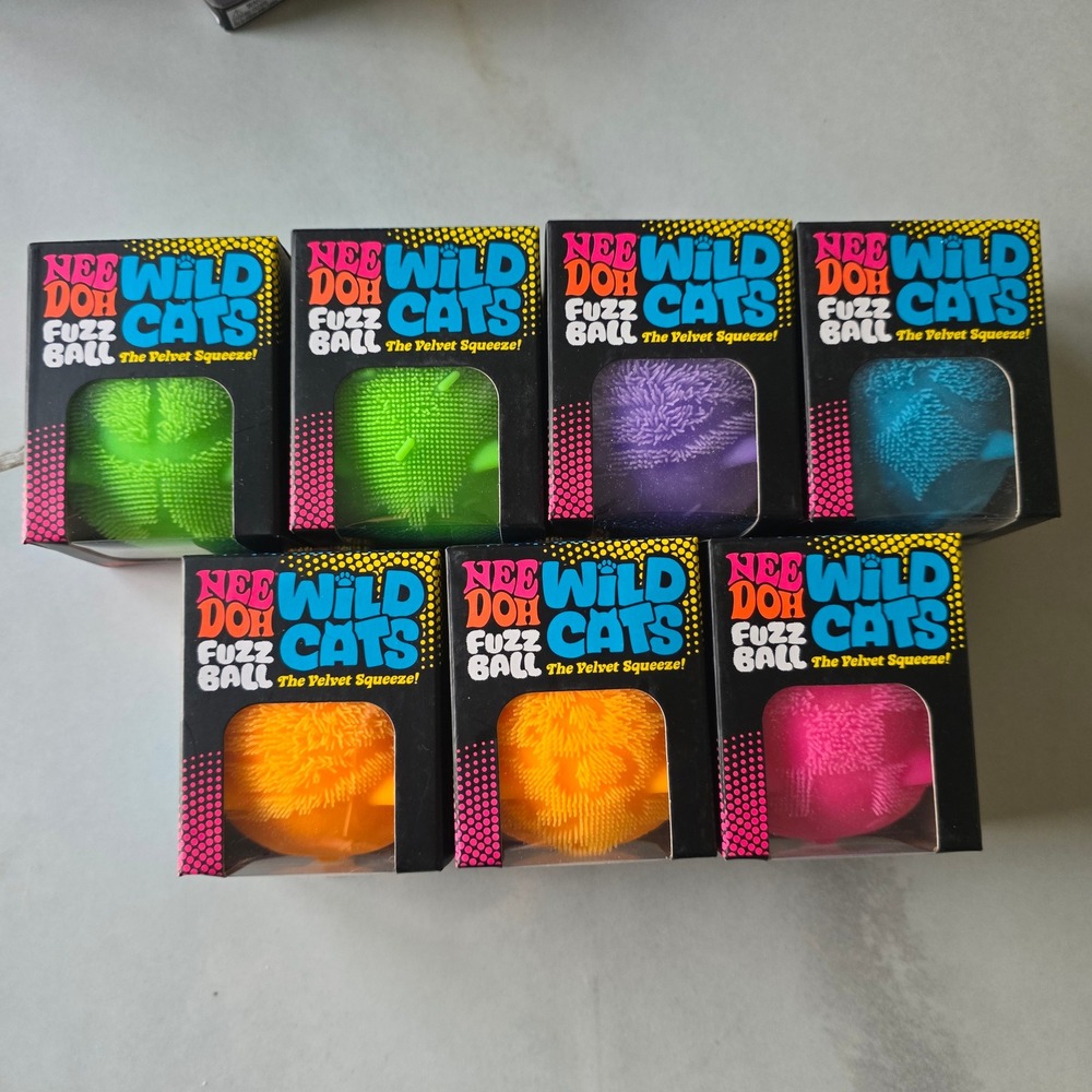 Schylling NeeDoh Wild Cats Fuzz Ball Toy Neon Squishy Sensory Fidget Stress Ball